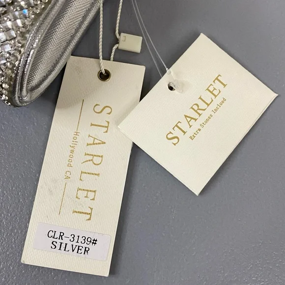 NWT Starlet Hollywood CA Silver Sparkling Stone Clutch Bag Shoulder Purse - Picture 14 of 16